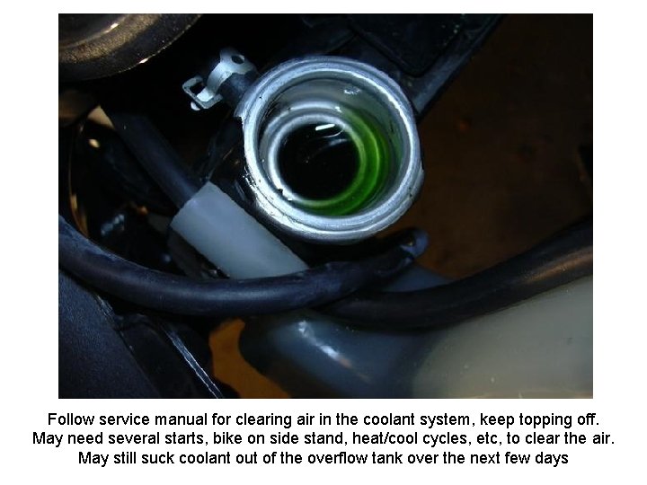 Follow service manual for clearing air in the coolant system, keep topping off. May
