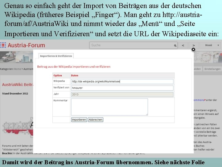 Genau so einfach geht der Import von Beiträgen aus der deutschen Wikipedia (früheres Beispiel