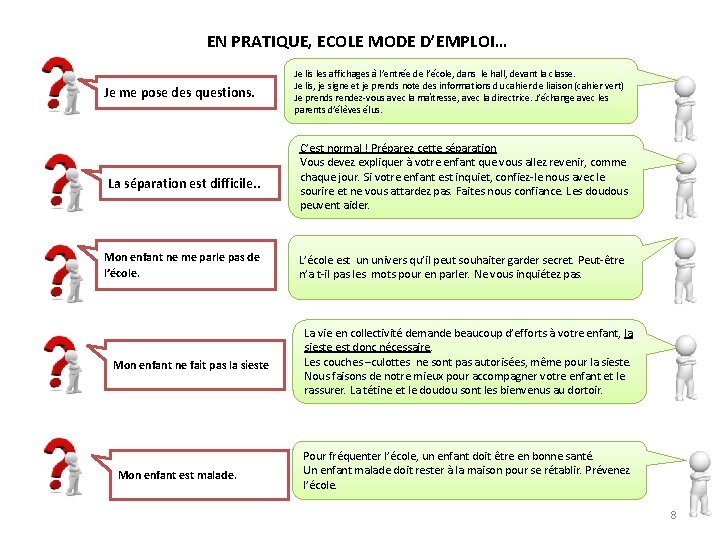 EN PRATIQUE, ECOLE MODE D’EMPLOI… Je me pose des questions. La séparation est difficile. EN PRATIQUE, ECOLE MODE D’EMPLOI… Je me pose des questions. La séparation est difficile.