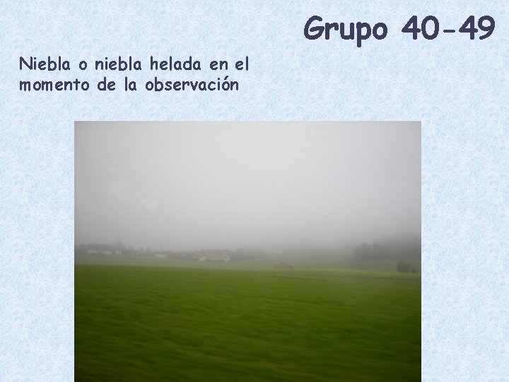 Grupo 40 -49 Niebla o niebla helada en el momento de la observación 