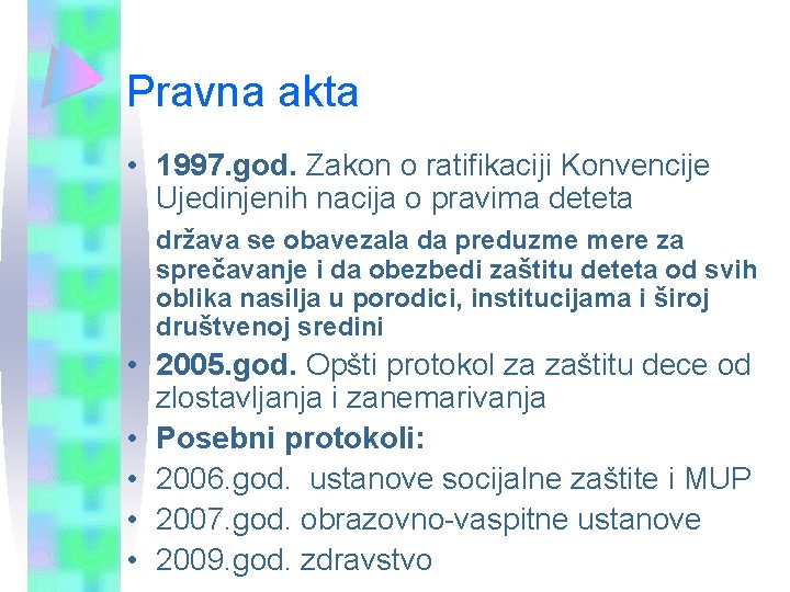 Pravna akta • 1997. god. Zakon o ratifikaciji Konvencije Ujedinjenih nacija o pravima deteta