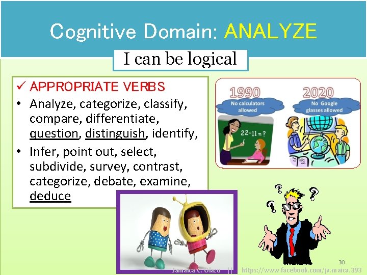 Cognitive Domain: ANALYZE I can be logical ü APPROPRIATE VERBS • Analyze, categorize, classify,