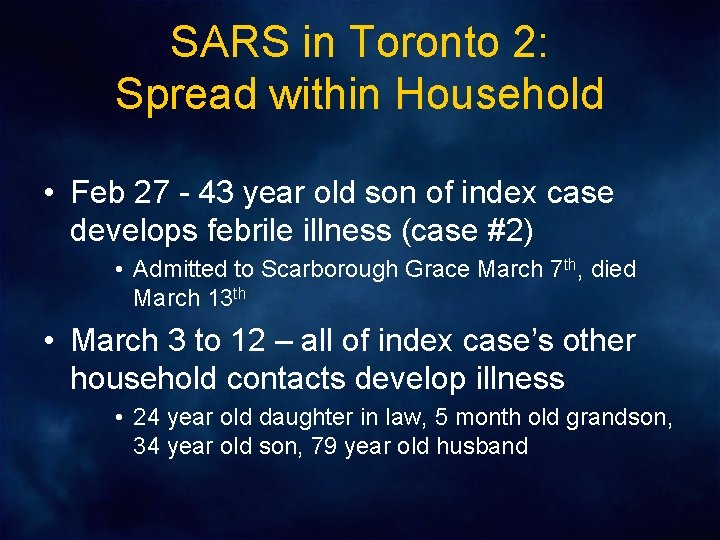 SARS in Toronto 2: Spread within Household • Feb 27 - 43 year old