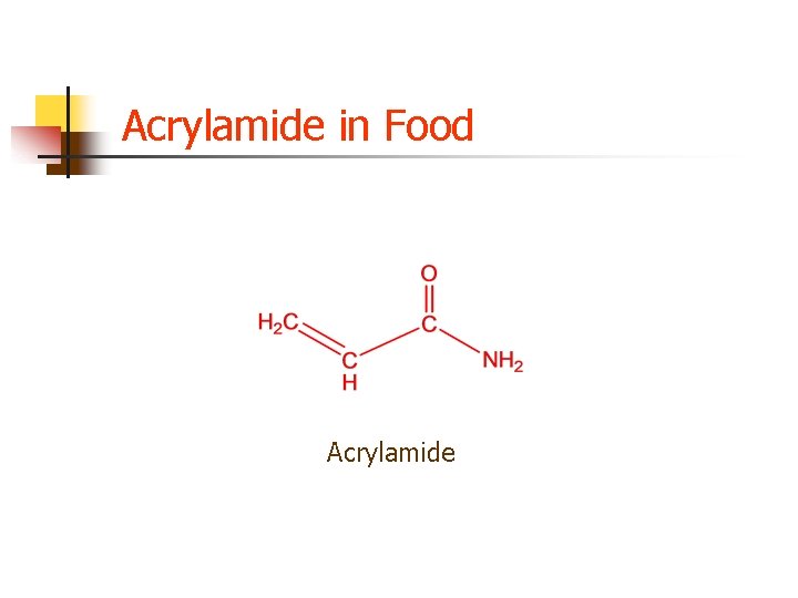 Acrylamide in Food Acrylamide Acrylamide in Food Acrylamide