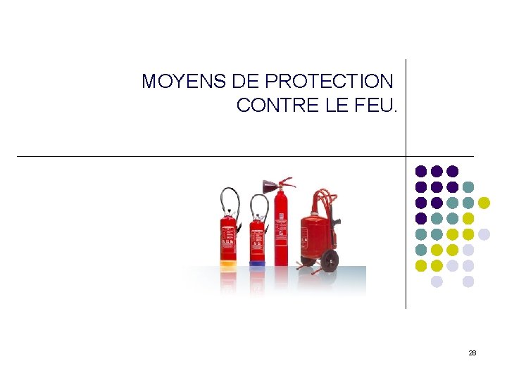 MOYENS DE PROTECTION CONTRE LE FEU. 28 