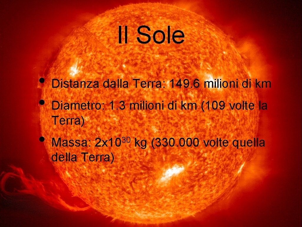 Il Sole • Distanza dalla Terra: 149. 6 milioni di km • Diametro: 1.