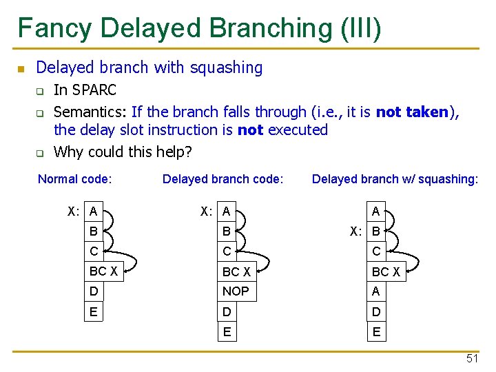 Fancy Delayed Branching (III) n Delayed branch with squashing q q q In SPARC