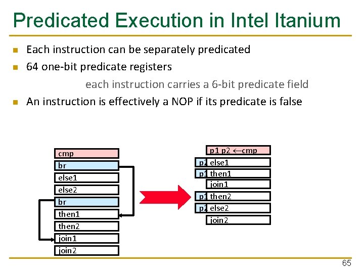 Predicated Execution in Intel Itanium n n n Each instruction can be separately predicated