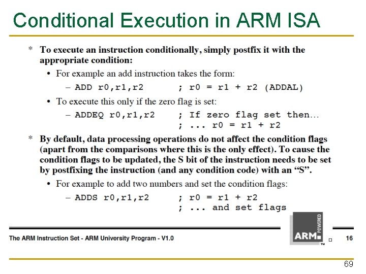 Conditional Execution in ARM ISA 69 