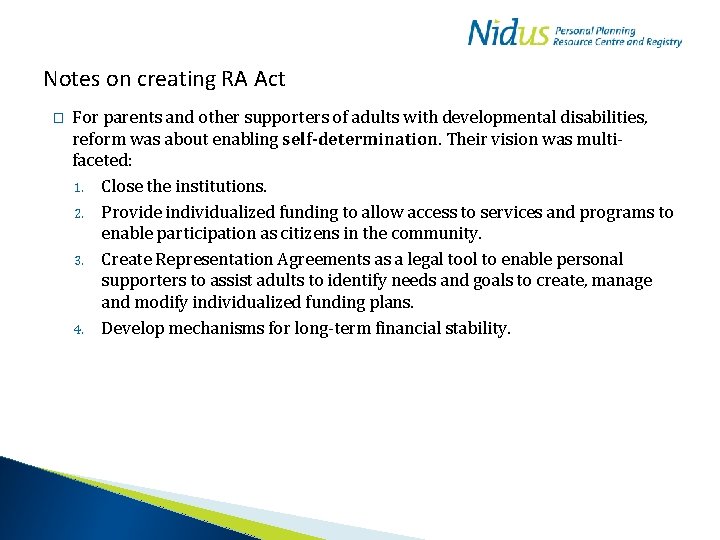 Notes on creating RA Act � For parents and other supporters of adults with