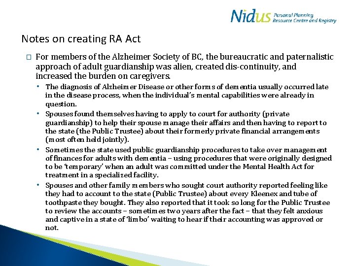 Notes on creating RA Act � For members of the Alzheimer Society of BC,
