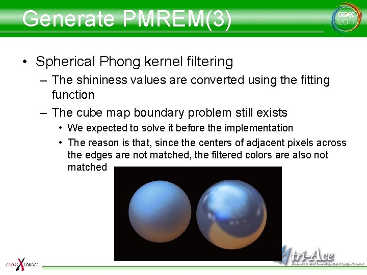 Generate PMREM(3) • Spherical Phong kernel filtering – The shininess values are converted using