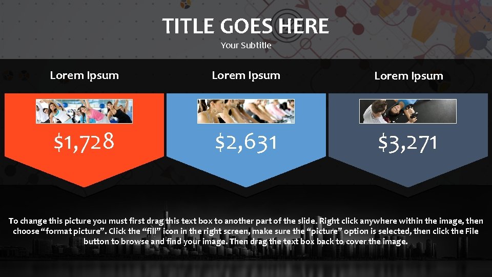 TITLE GOES HERE Your Subtitle Lorem Ipsum $1, 728 $2, 631 $3, 271 To