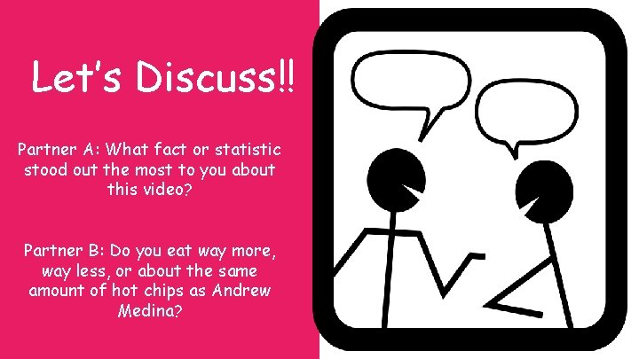 Let’s Discuss!! Partner A: What fact or statistic stood out the most to you