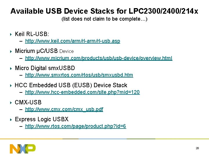Available USB Device Stacks for LPC 2300/2400/214 x (list does not claim to be