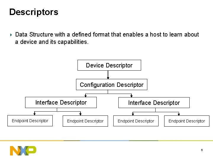 Descriptors Data Structure with a defined format that enables a host to learn about