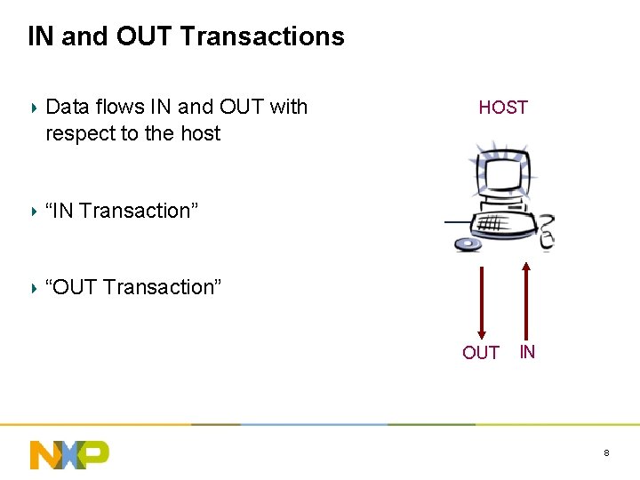 IN and OUT Transactions Data flows IN and OUT with respect to the host