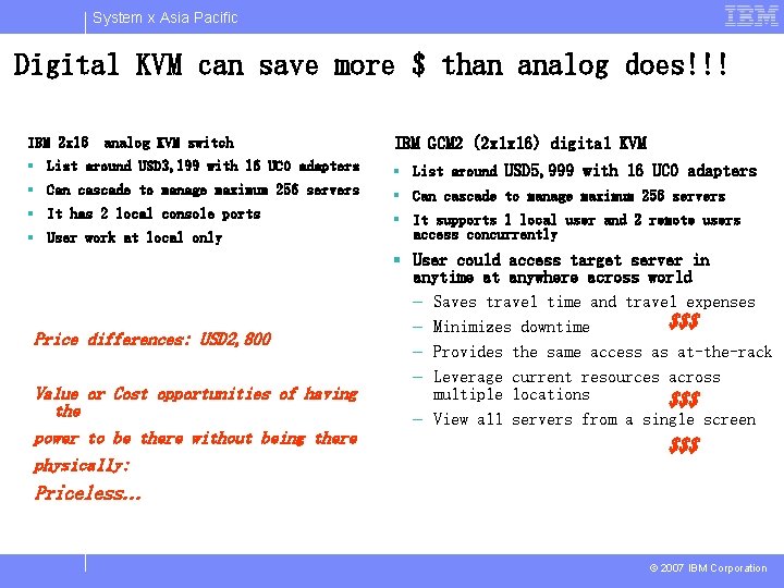 System x Asia Pacific Digital KVM can save more $ than analog does!!! IBM