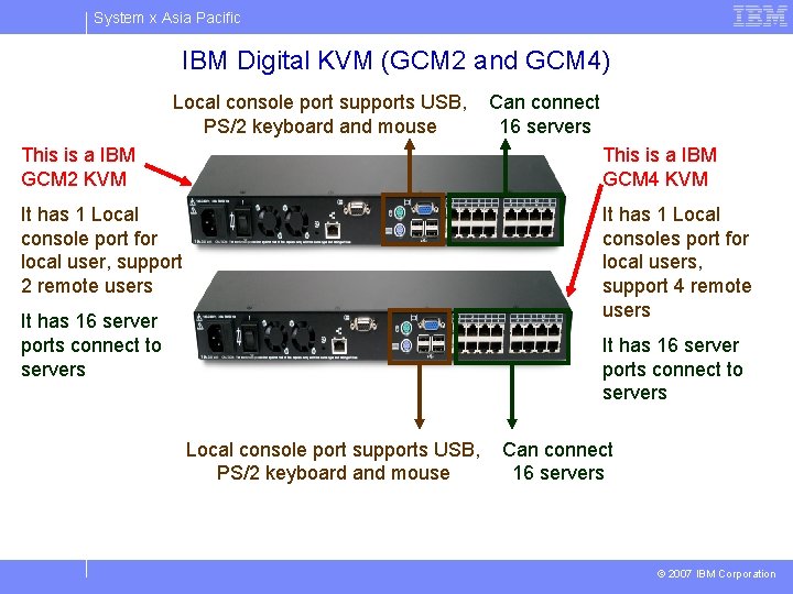 System x Asia Pacific IBM Digital KVM (GCM 2 and GCM 4) This is