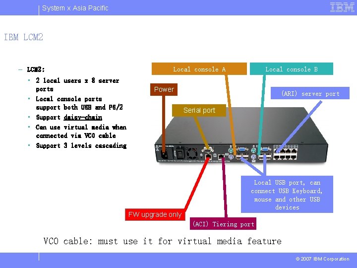 System x Asia Pacific IBM LCM 2 – LCM 2: • 2 local users