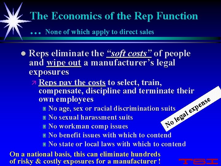 The Economics of the Rep Function … None of which apply to direct sales