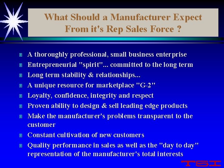 What Should a Manufacturer Expect From it's Rep Sales Force ? 3 3 3