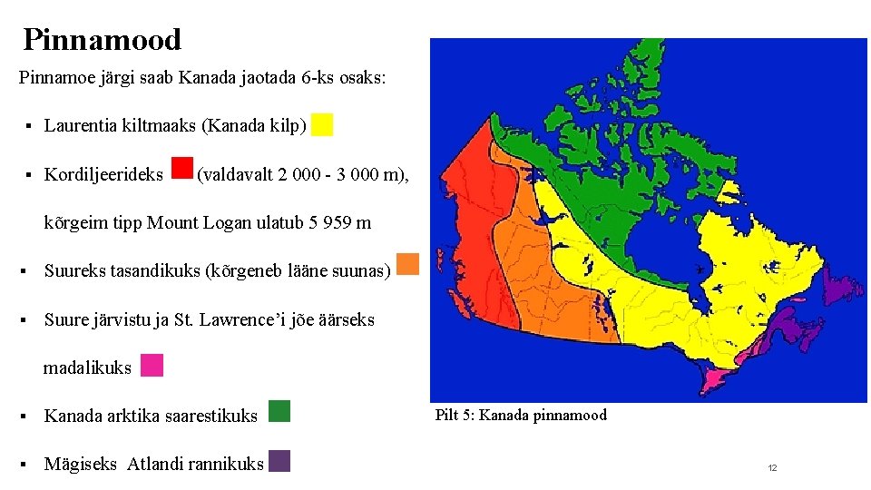 Pinnamood Pinnamoe järgi saab Kanada jaotada 6 -ks osaks: § Laurentia kiltmaaks (Kanada kilp)