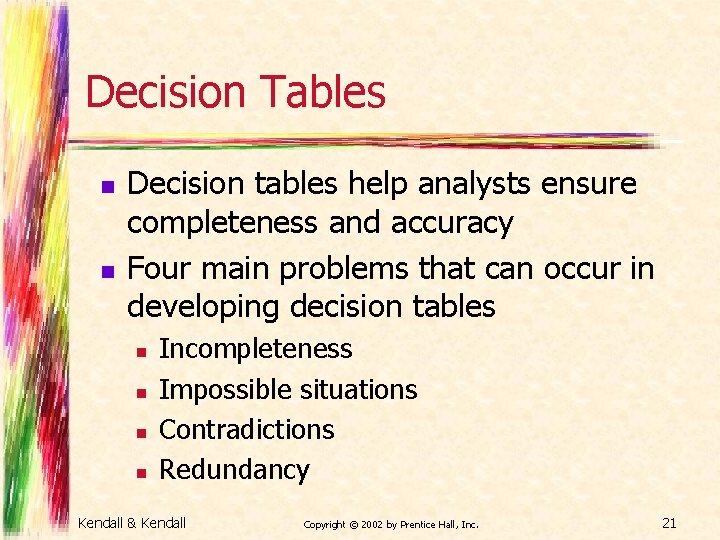 Decision Tables n n Decision tables help analysts ensure completeness and accuracy Four main