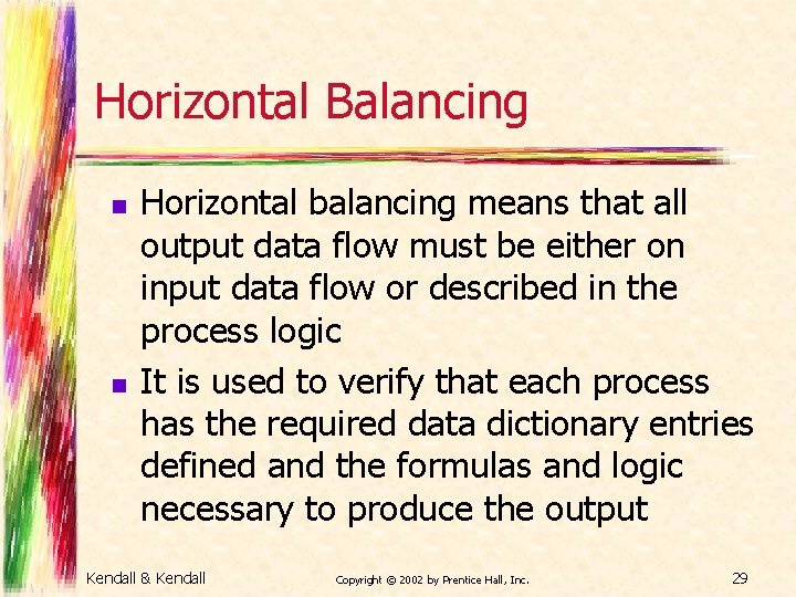 Horizontal Balancing n n Horizontal balancing means that all output data flow must be