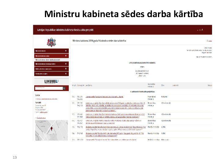 Ministru kabineta sēdes darba kārtība 13 