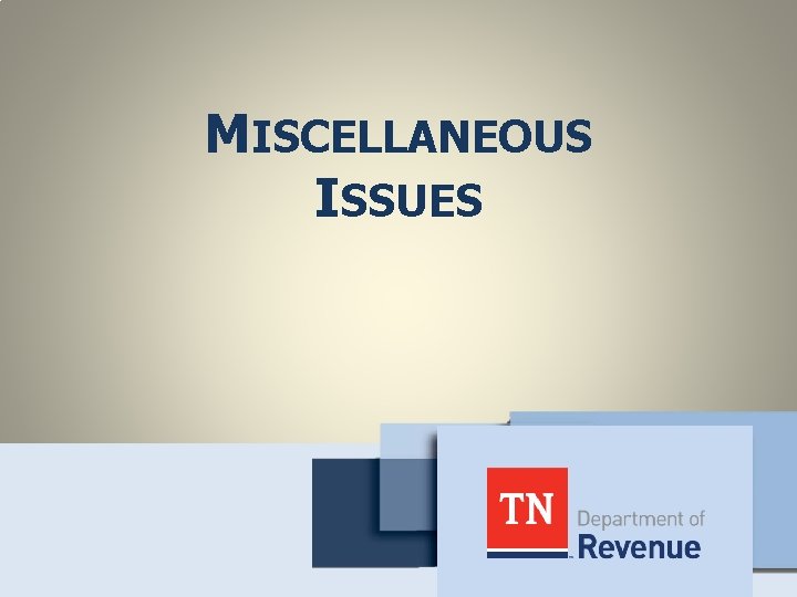 MISCELLANEOUS ISSUES 