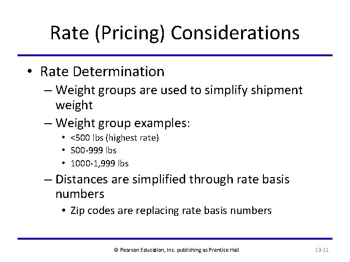 Rate (Pricing) Considerations • Rate Determination – Weight groups are used to simplify shipment