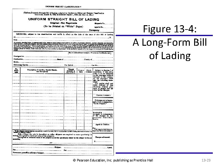 Figure 13 -4: A Long-Form Bill of Lading © Pearson Education, Inc. publishing as