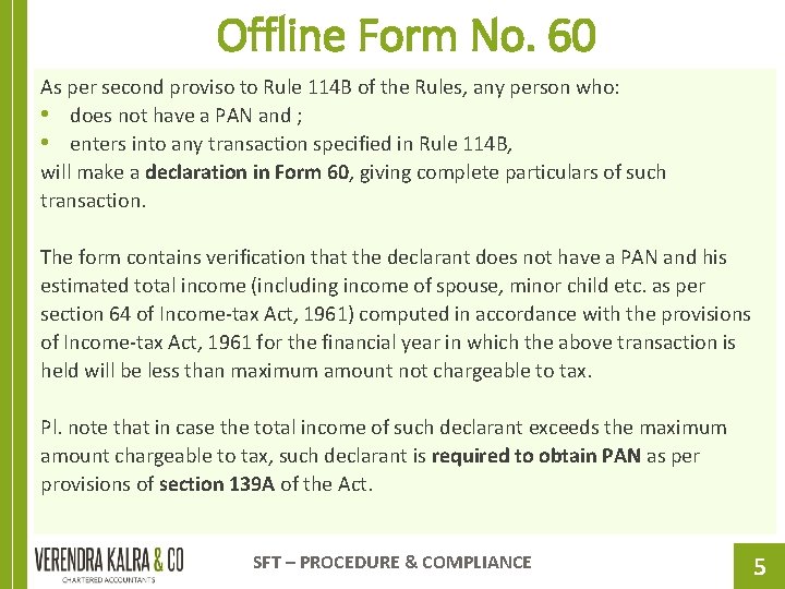 Offline Form No. 60 As per second proviso to Rule 114 B of the