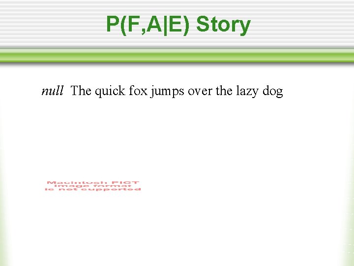 P(F, A|E) Story null The quick fox jumps over the lazy dog 