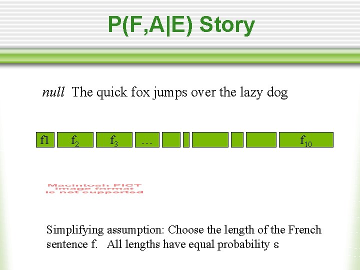 P(F, A|E) Story null The quick fox jumps over the lazy dog f 1