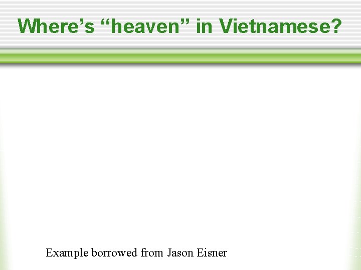 Where’s “heaven” in Vietnamese? Example borrowed from Jason Eisner 