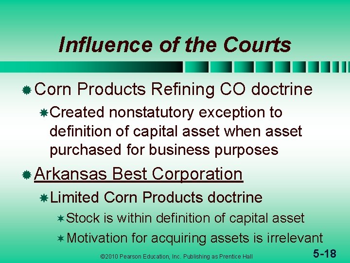 Influence of the Courts ® Corn Products Refining CO doctrine Created nonstatutory exception to