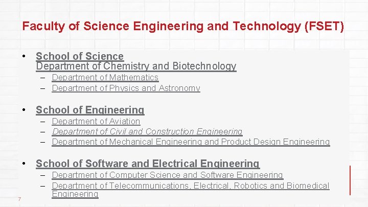 Faculty of Science Engineering and Technology (FSET) • School of Science Department of Chemistry
