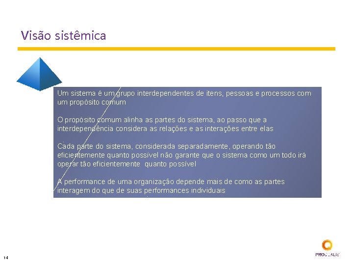 Visão sistêmica Um sistema é um grupo interdependentes de itens, pessoas e processos com