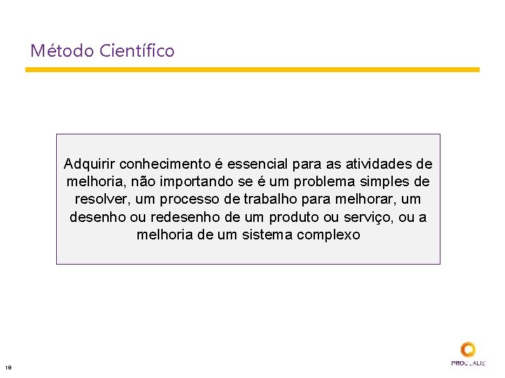 Método Científico Adquirir conhecimento é essencial para as atividades de melhoria, não importando se