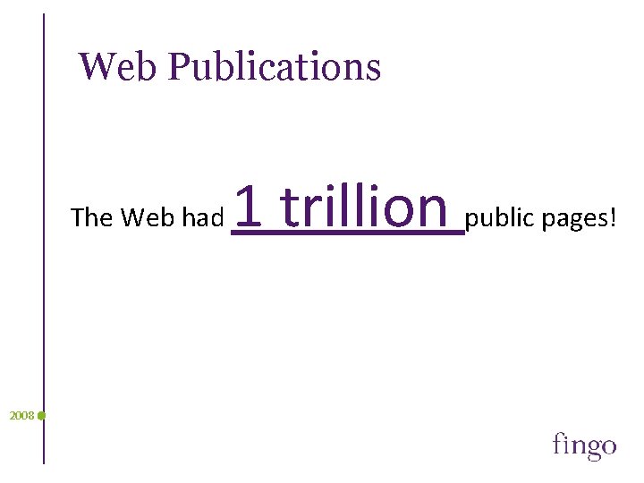 Web Publications The Web had 2008 1 trillion public pages! 
