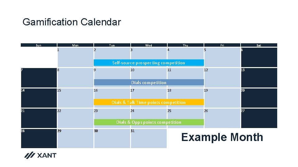 Gamification Calendar Sun Mon Tue Wed Thu Fri Sat 1 2 3 4 5