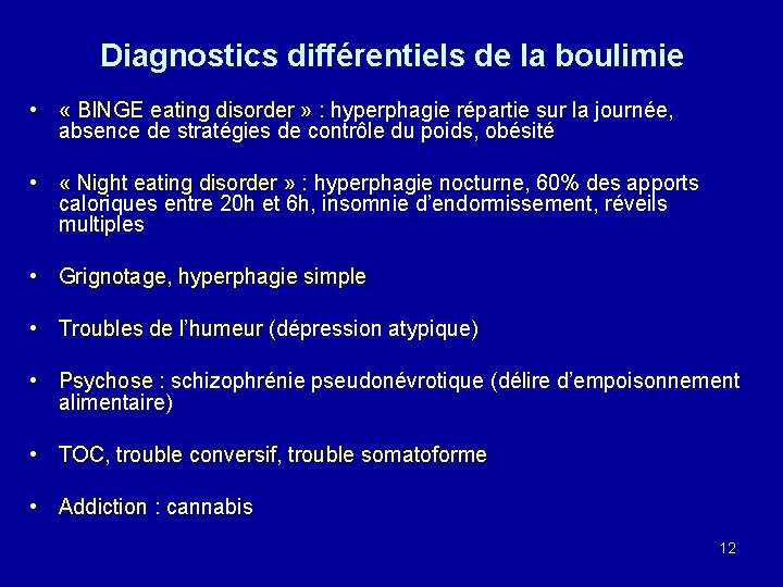 Diagnostics différentiels de la boulimie • « BINGE eating disorder » : hyperphagie répartie