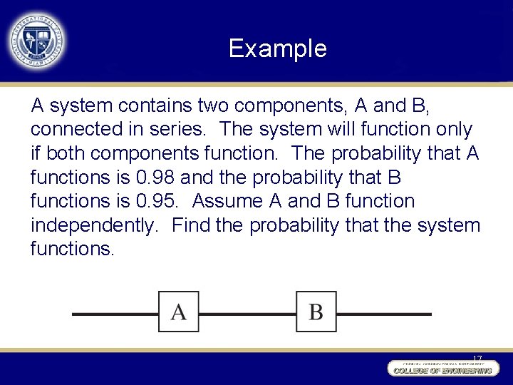 Example A system contains two components, A and B, connected in series. The system