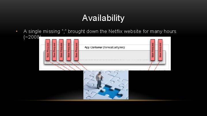 Availability • A single missing “; ” brought down the Netflix website for many
