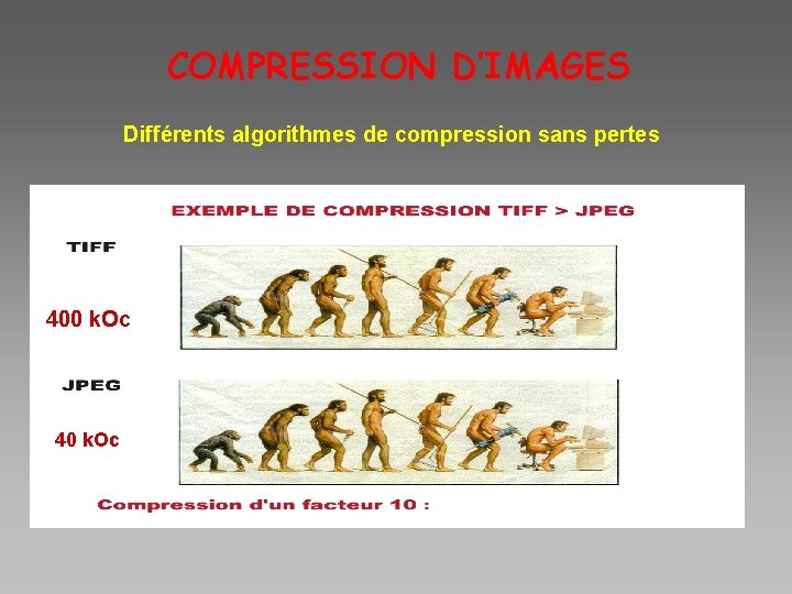 COMPRESSION D’IMAGES Différents algorithmes de compression sans pertes 400 k. Oc 40 k. Oc