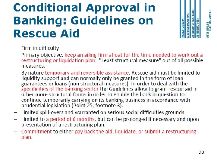 Conditional Approval in Banking: Guidelines on Rescue Aid 38 