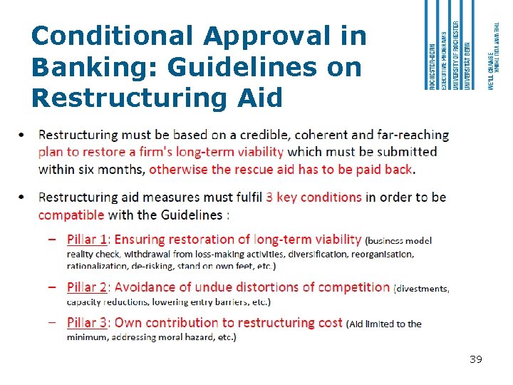 Conditional Approval in Banking: Guidelines on Restructuring Aid 39 