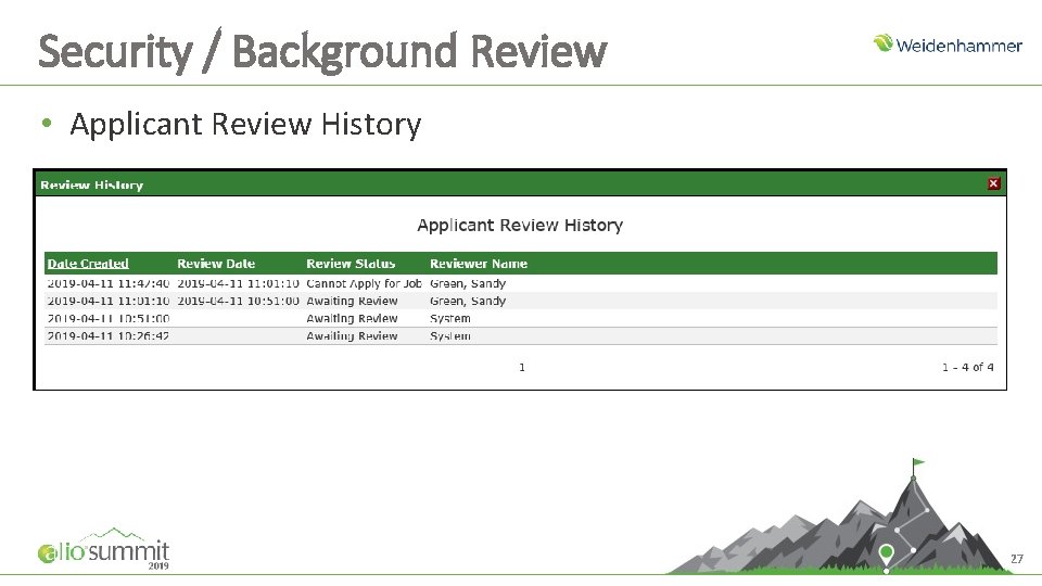 Security / Background Review • Applicant Review History 27 